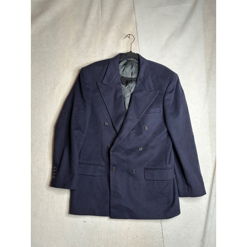 Resort Collection Mens 100% Pure Cashmere Double Breasted Blazer Navy Blue USA